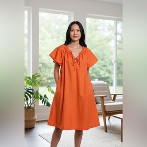 GAP Orange Tie Ruffle Neck Dress - SIZE M - NWT